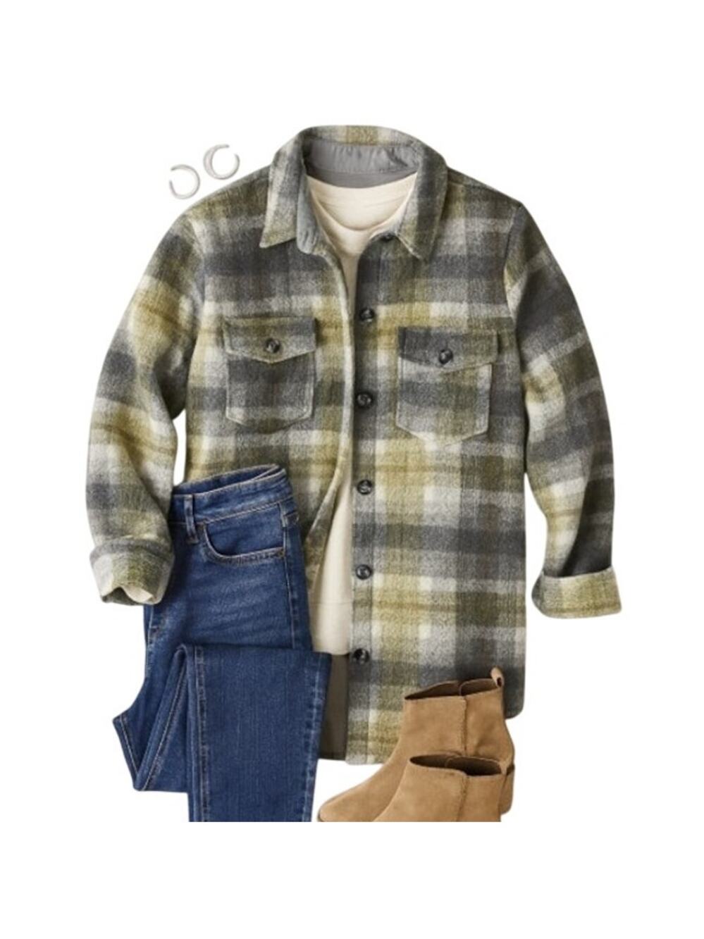 Joie Plaid Shacket Longline Gray Yellow Button Front Overshirt Women’s XL
